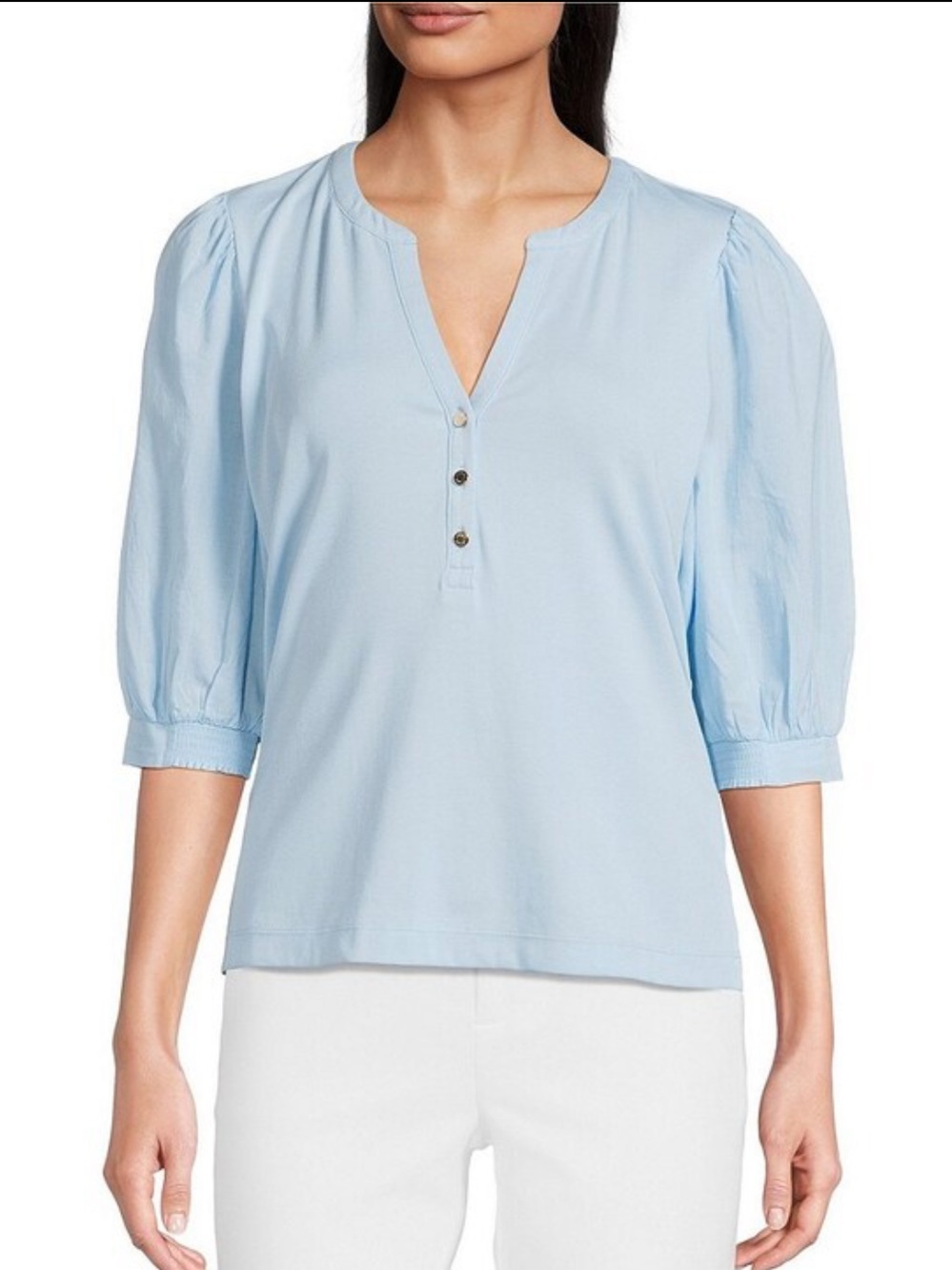 NWT Lilly Pulitzer
Ronson Split V -Neck Elbow Puff Sleeve Top